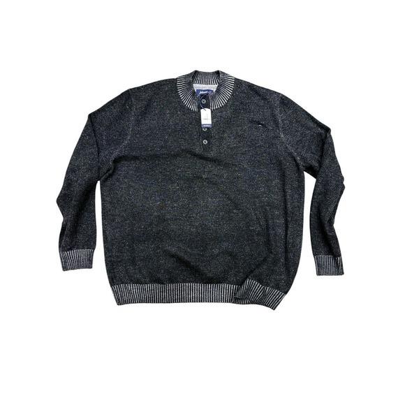 Johnnie O Sweater Mens XXL Gray Merino Wool Cotton Henley Button‎ Neck Pullover